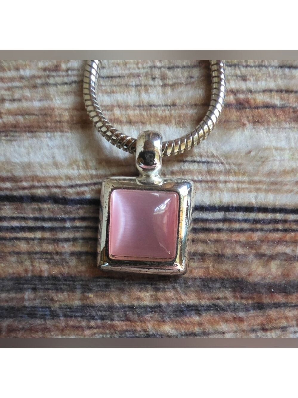 Vintage Pink and Silver Pendant Necklace and Earrings